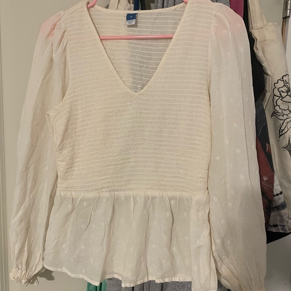 Cream Puff Sleeve Peplum Blouse Cottagecore Smocked Romantic Top